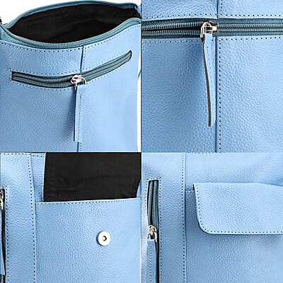 Sky Blue Genuine Leather Crossbody Bag with Multiple Pockets