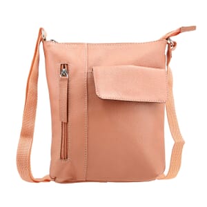 Blush Genuine Leather Crossbody Bag with Multiple Pockets