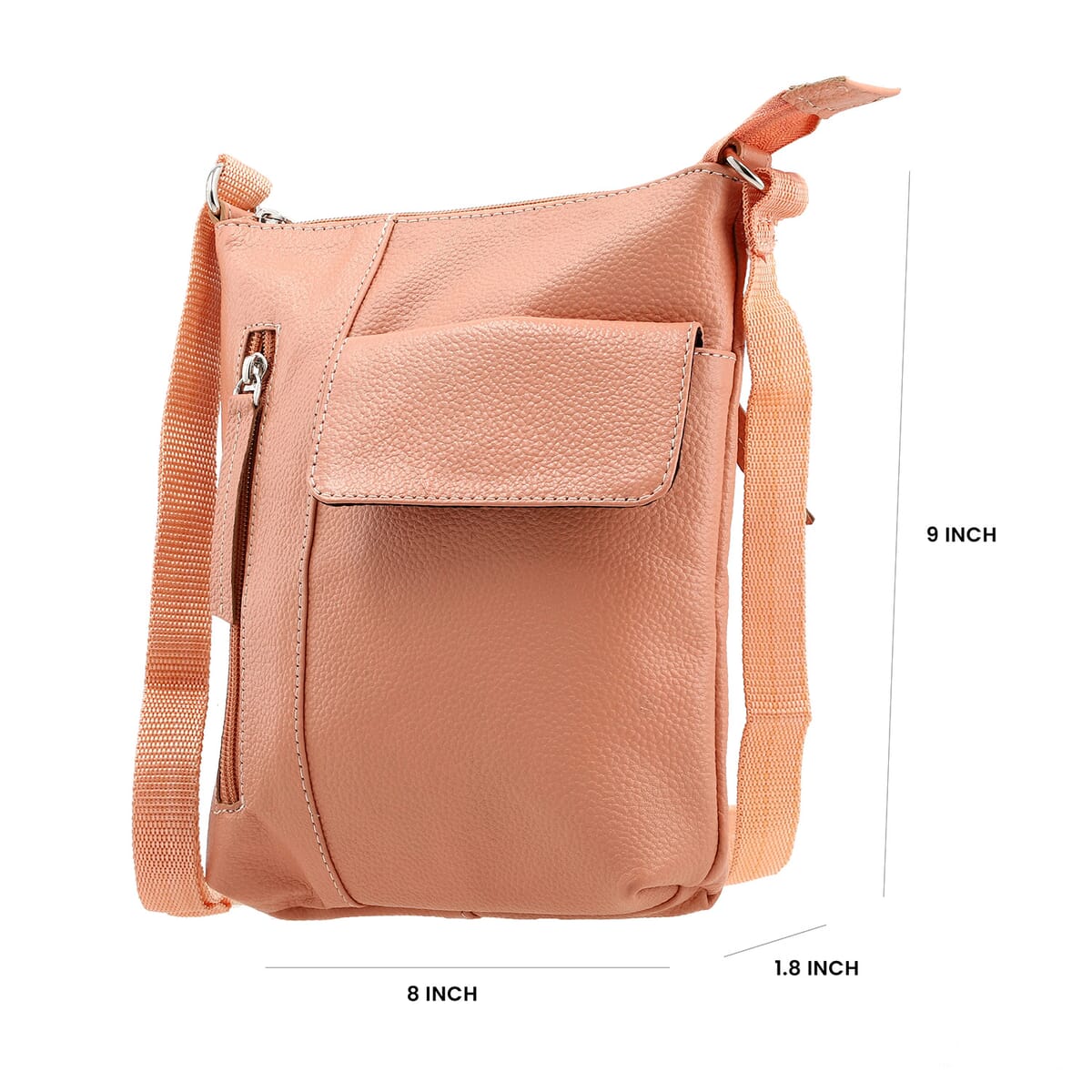 Blush Genuine Leather Crossbody Bag with Multiple Pockets image number 3