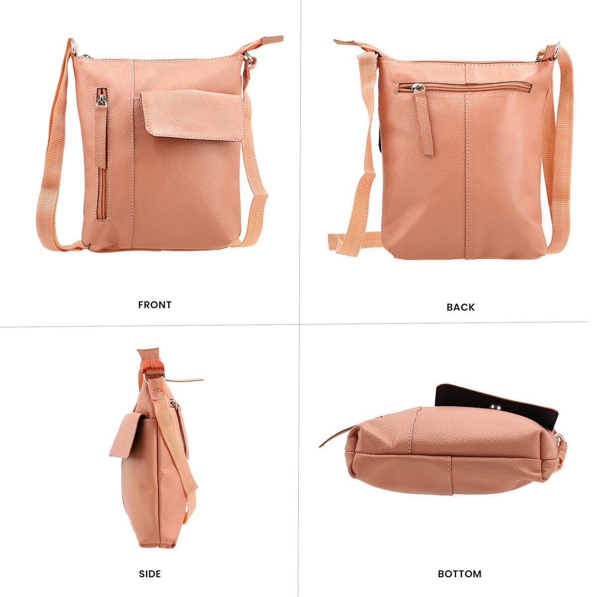 Blush Genuine Leather Crossbody Bag with Multiple Pockets image number 4