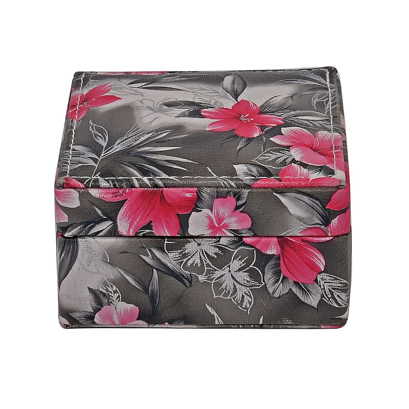 Black Flower Pattern Faux Leather Small Jewelry Box
