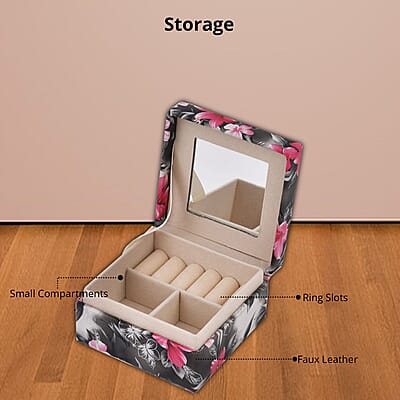 Black Flower Pattern Faux Leather Small Jewelry Box