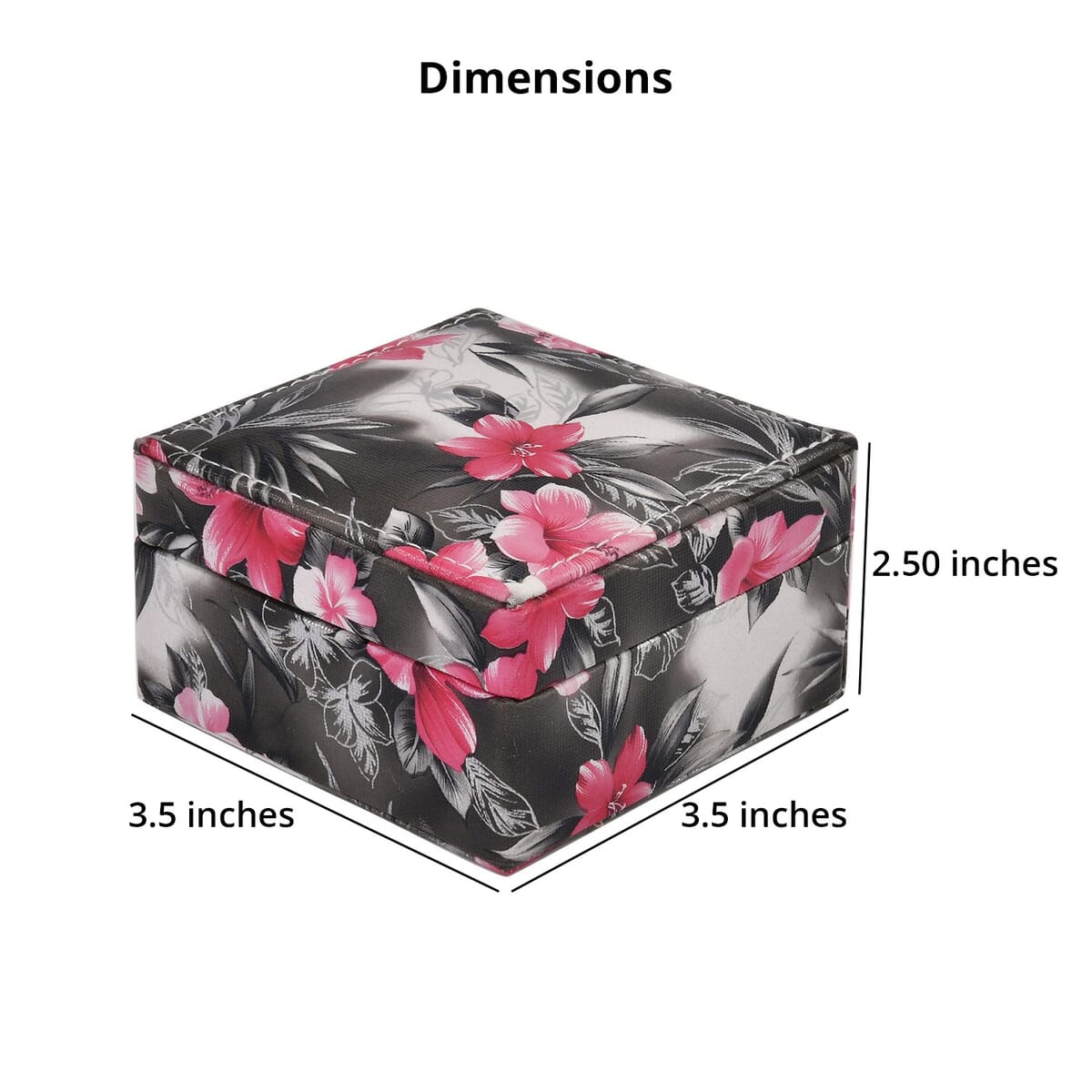 Black Flower Pattern Faux Leather Small Jewelry Box (3.5"x3.5"x2.5") image number 4