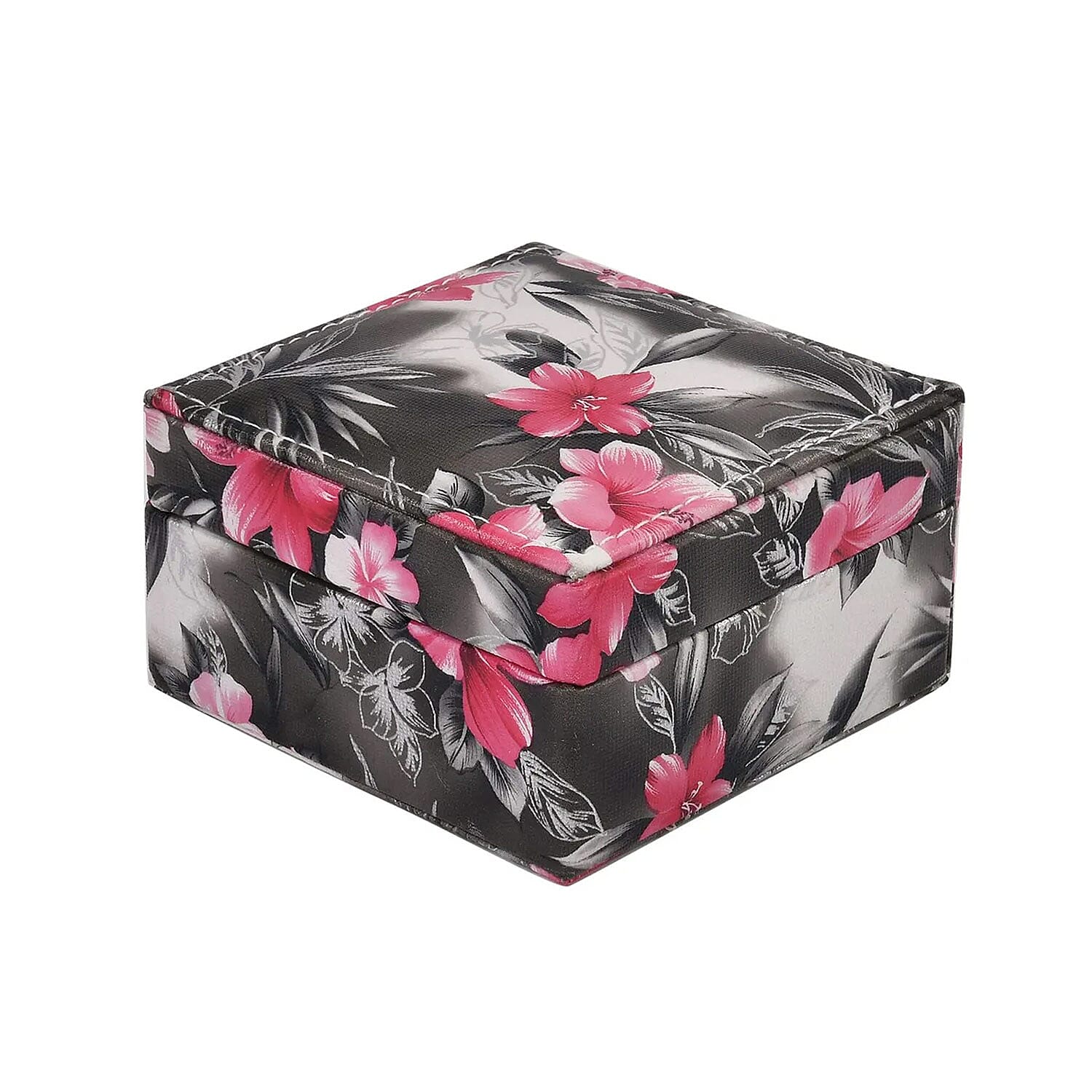 Black Flower Pattern Faux Leather Small Jewelry Box