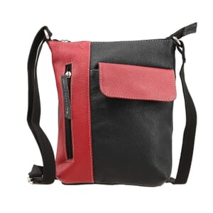Black and Red Color Genuine Leather Crossbody Bag with Multiple Pockets
