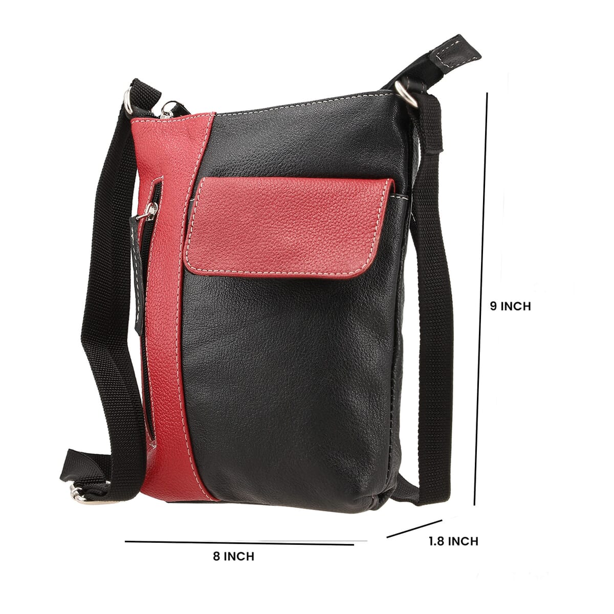 Black and Red Color Genuine Leather Crossbody Bag with Multiple Pockets image number 3
