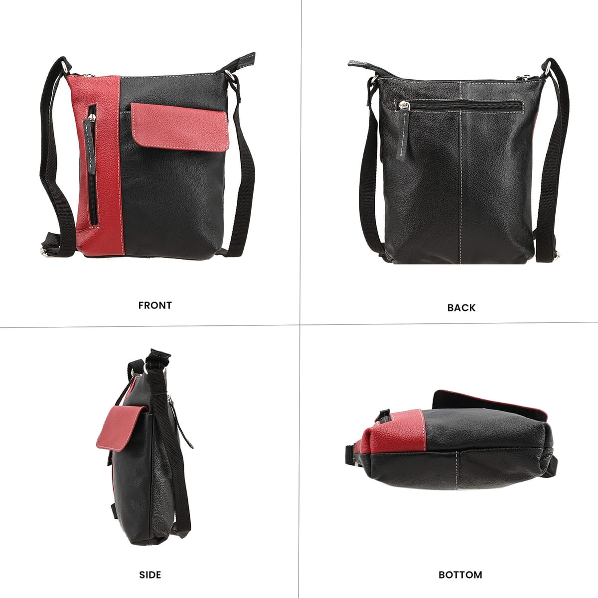 Black and Red Color Genuine Leather Crossbody Bag with Multiple Pockets image number 4