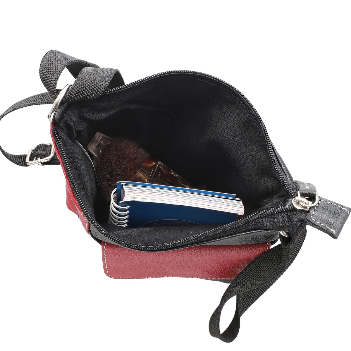 Black and Red Color Genuine Leather Crossbody Bag with Multiple Pockets image number 5