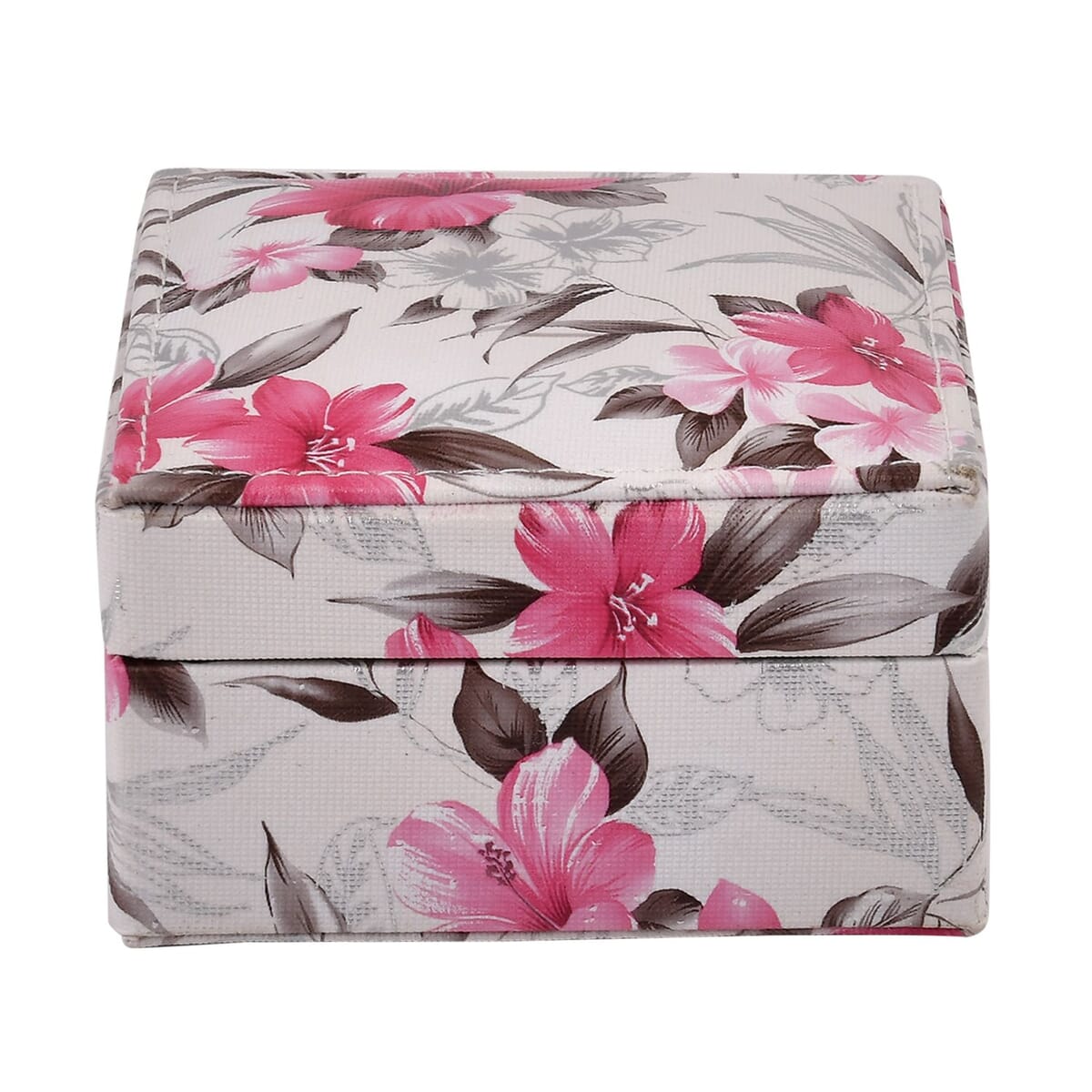Cream Flower Pattern Faux Leather Small Jewelry Box image number 0