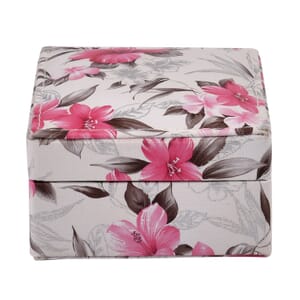 Cream Flower Pattern Faux Leather Small Jewelry Box
