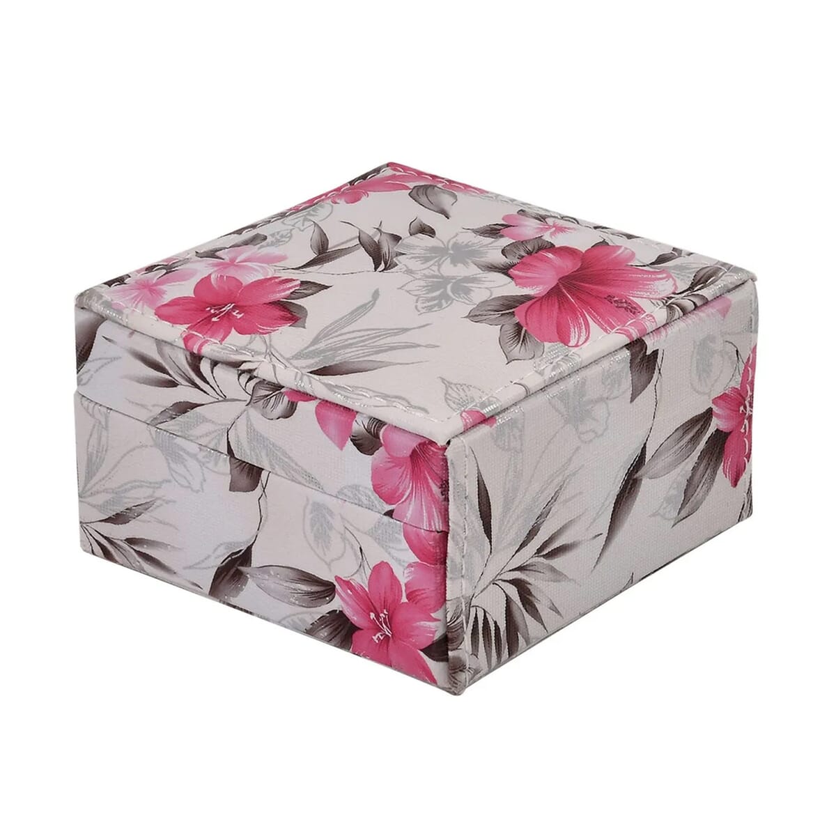 Cream Flower Pattern Faux Leather Small Jewelry Box image number 5