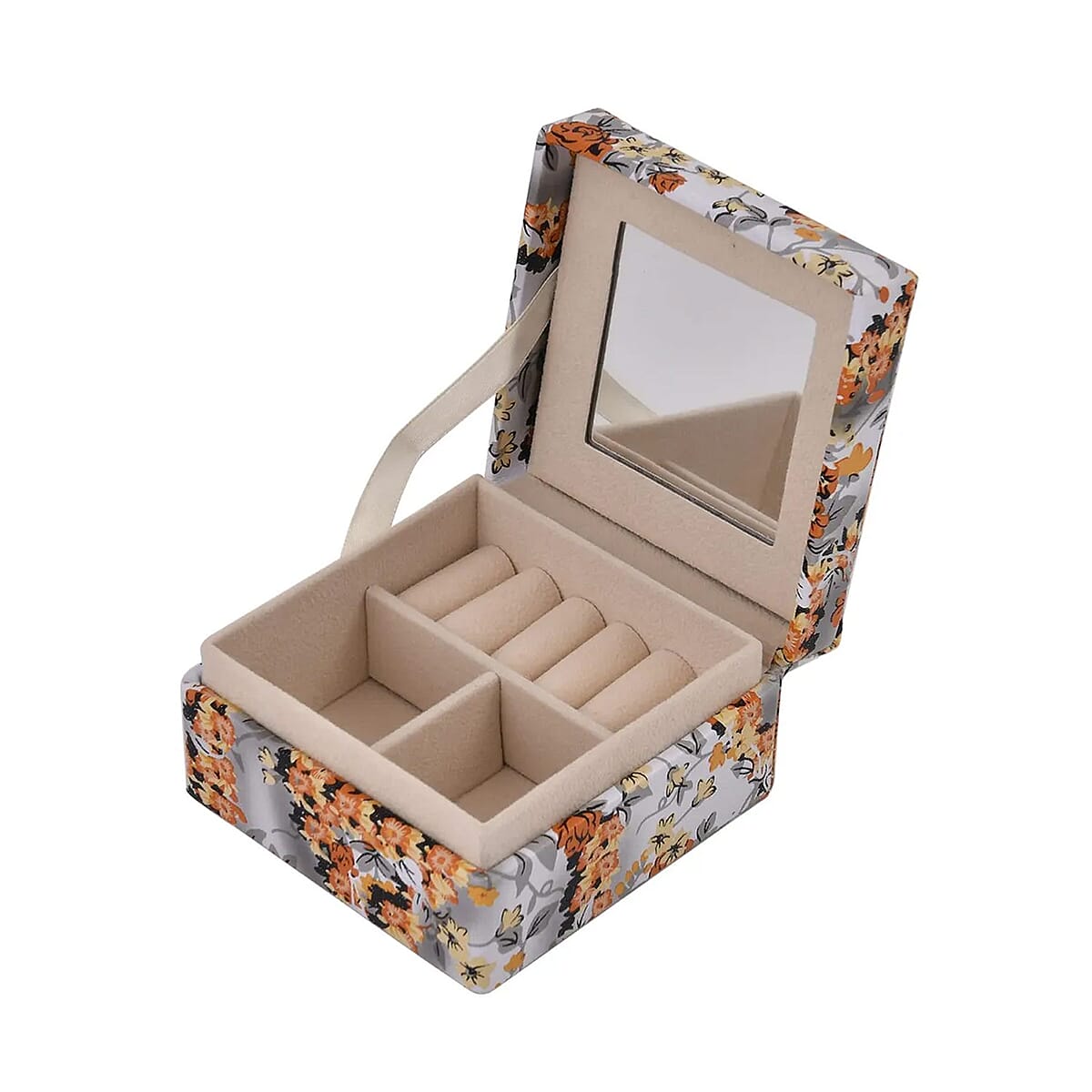 Yellow Flower Pattern Faux Leather Small Jewelry Box image number 6