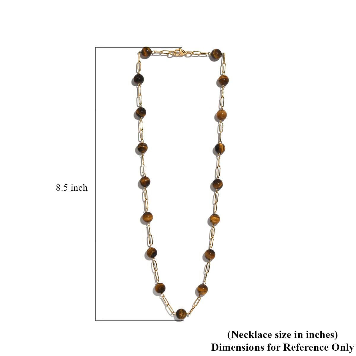 Tiger's Eye 64.60 ctw Paper Clip Chain Station Necklace in ION Plated YG Stainless Steel 20 Inches, Tarnish-Free, Waterproof, Sweat Proof Jewelry image number 5