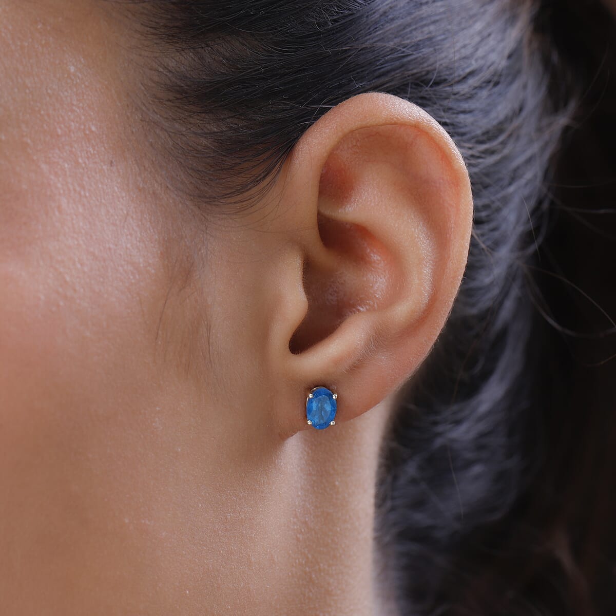Luxoro 10K Yellow Gold AA Malgache Neon Apatite Earrings 1.60 ctw image number 2