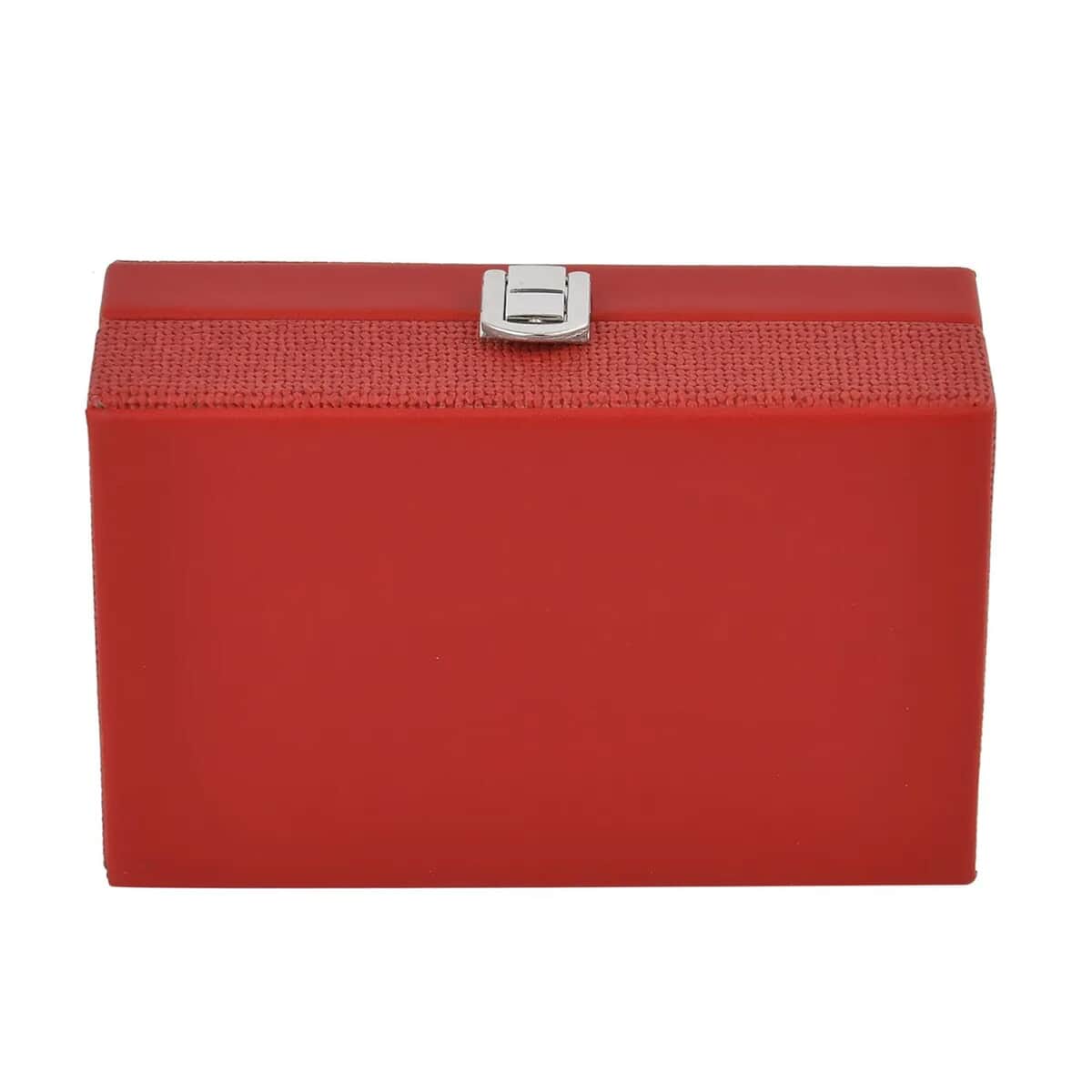 Red Woven Embossed Faux Leather Jewelry box with Mirror and Lock image number 5