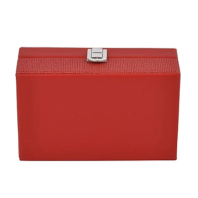 Red Woven Embossed Faux Leather Jewelry box with Mirror and Lock