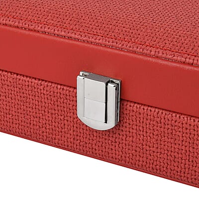 Red Woven Embossed Faux Leather Jewelry box with Mirror and Lock