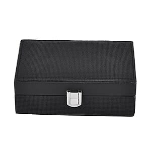 Black Woven Embossed Faux Leather Jewelry box with Mirror and Lock