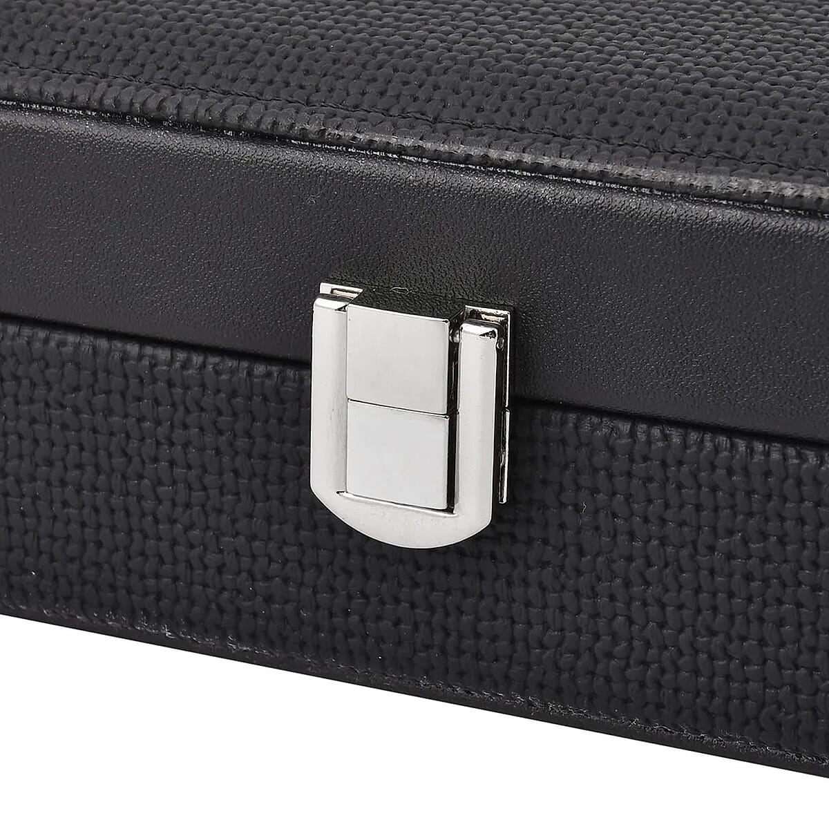 Black Woven Embossed Faux Leather Jewelry box with Mirror and Lock image number 6