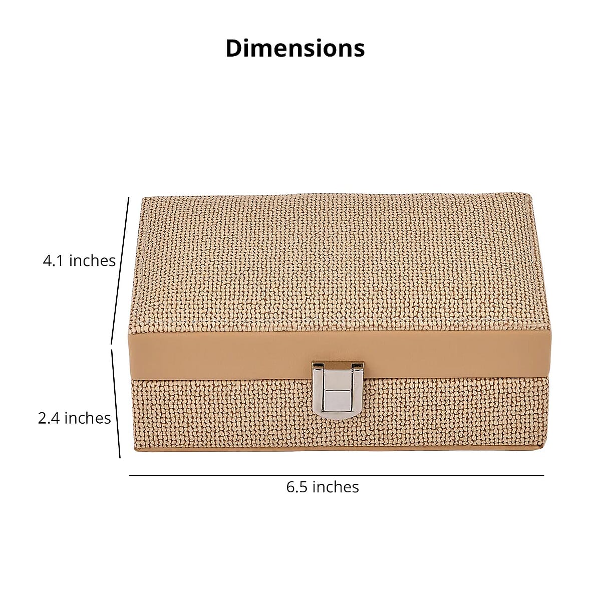 Cream Woven Embossed Faux Leather Jewelry box with Mirror and Lock image number 4