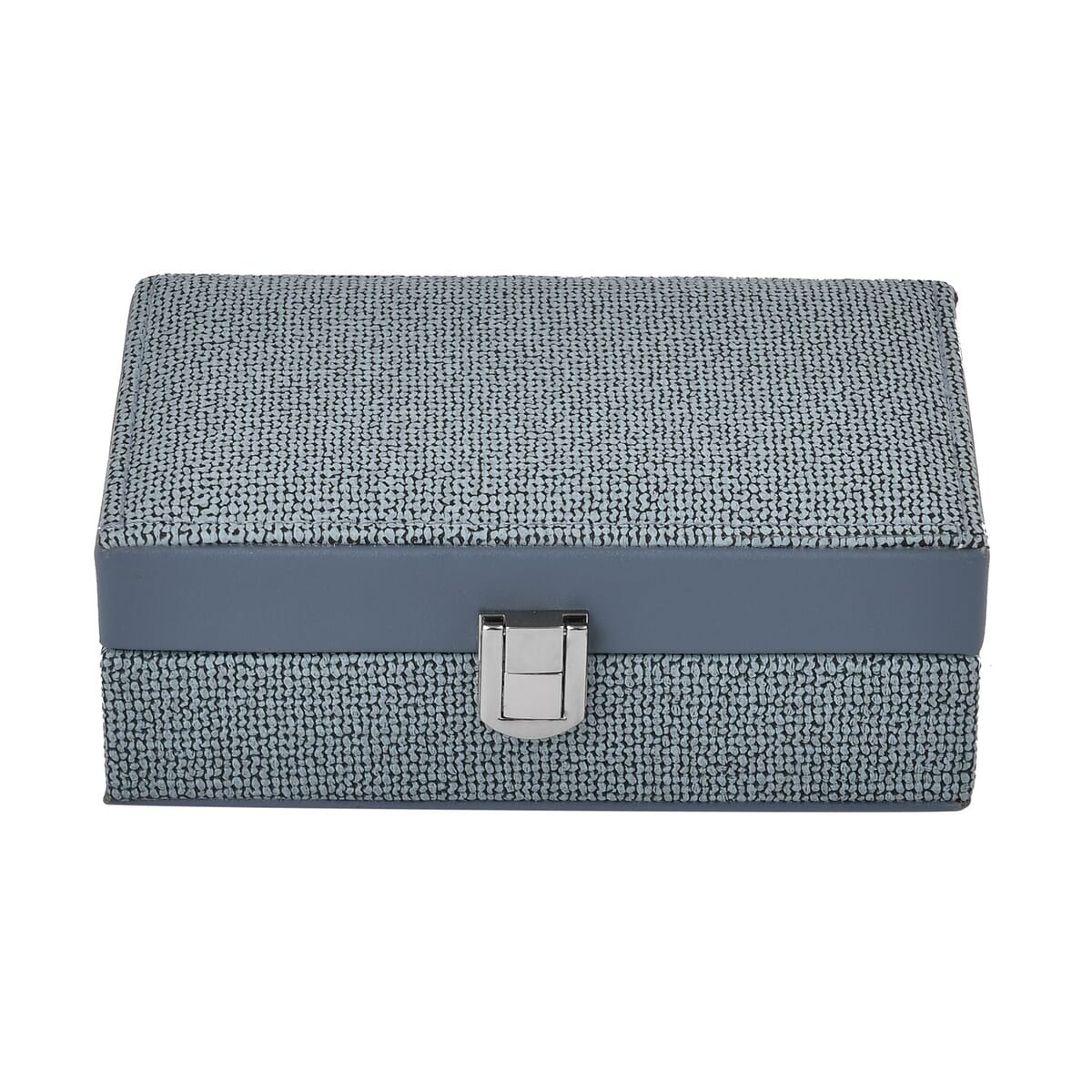 Turquoise Blue Woven Embossed Faux Leather Jewelry box with Mirror and Lock image number 0