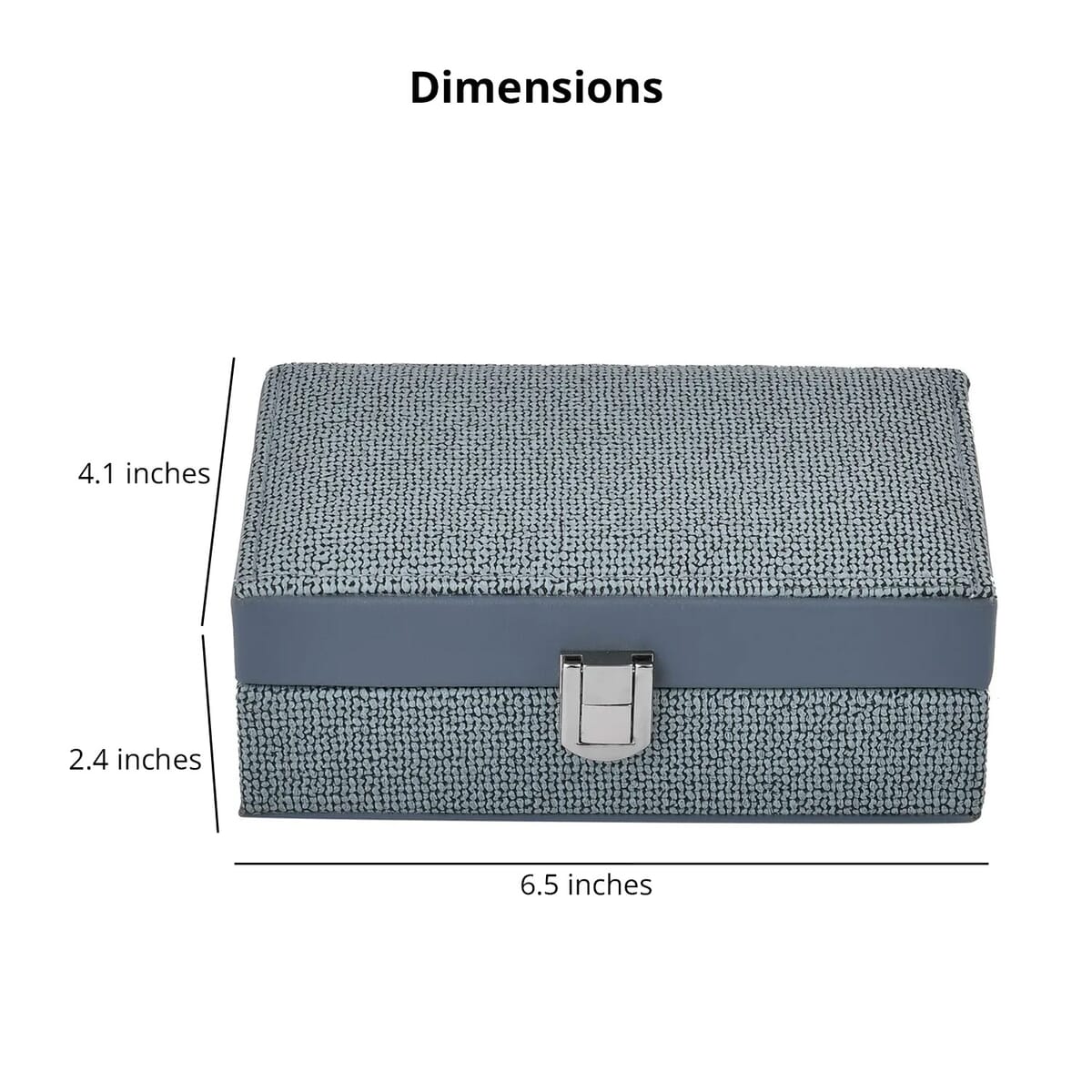 Turquoise Blue Woven Embossed Faux Leather Jewelry box with Mirror and Lock image number 4
