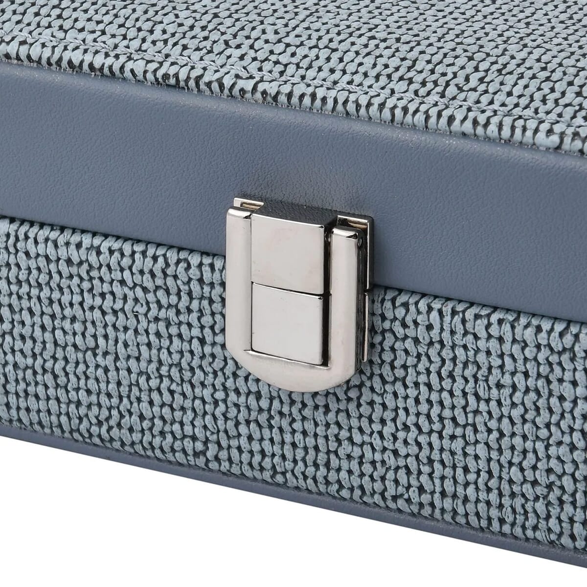 Turquoise Blue Woven Embossed Faux Leather Jewelry box with Mirror and Lock image number 6