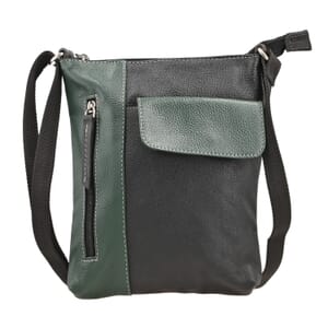 Black and Green Color Genuine Leather Crossbody Bag with Multiple Pockets