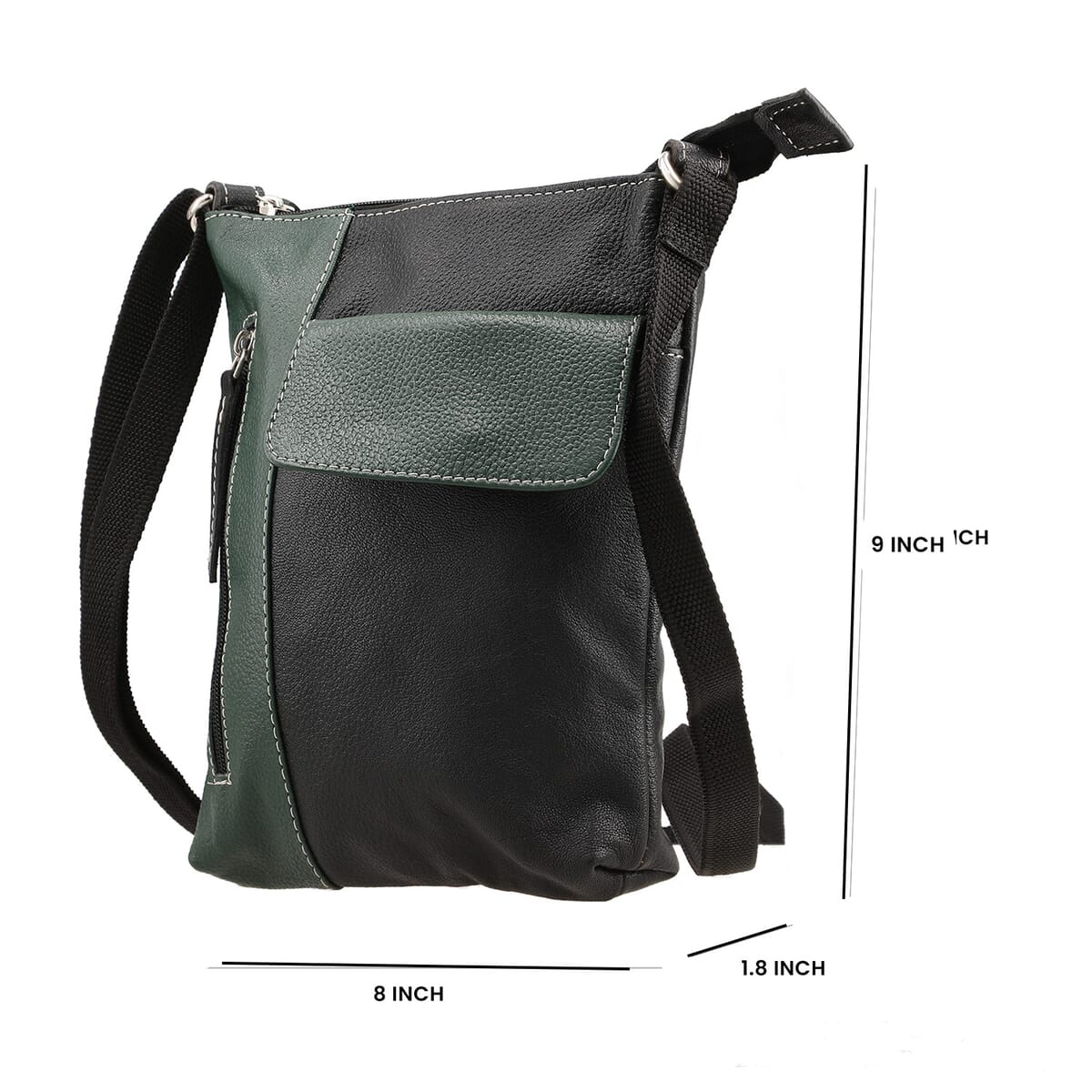 Black and Green Color Genuine Leather Crossbody Bag with Multiple Pockets image number 3