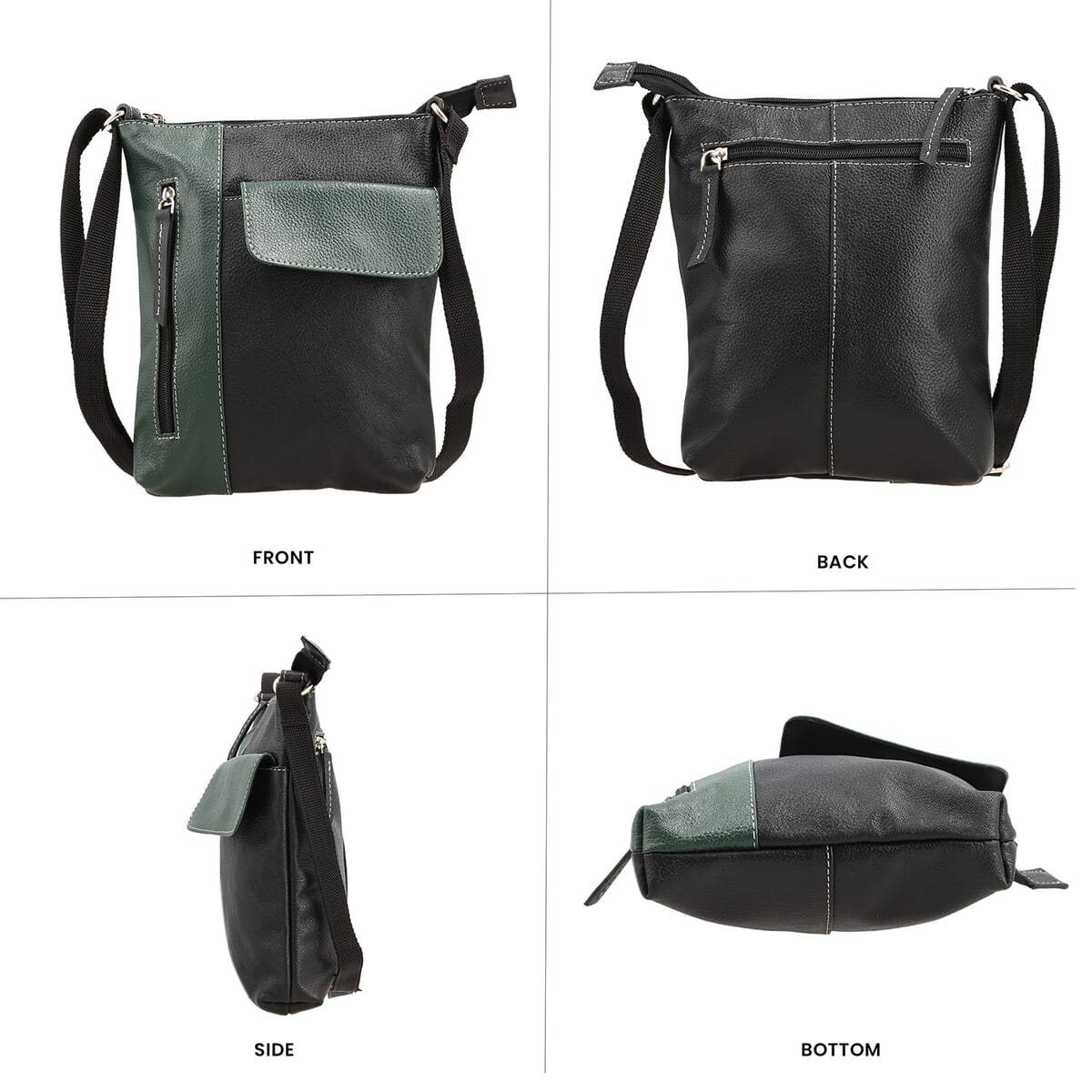 Black and Green Color Genuine Leather Crossbody Bag with Multiple Pockets image number 4
