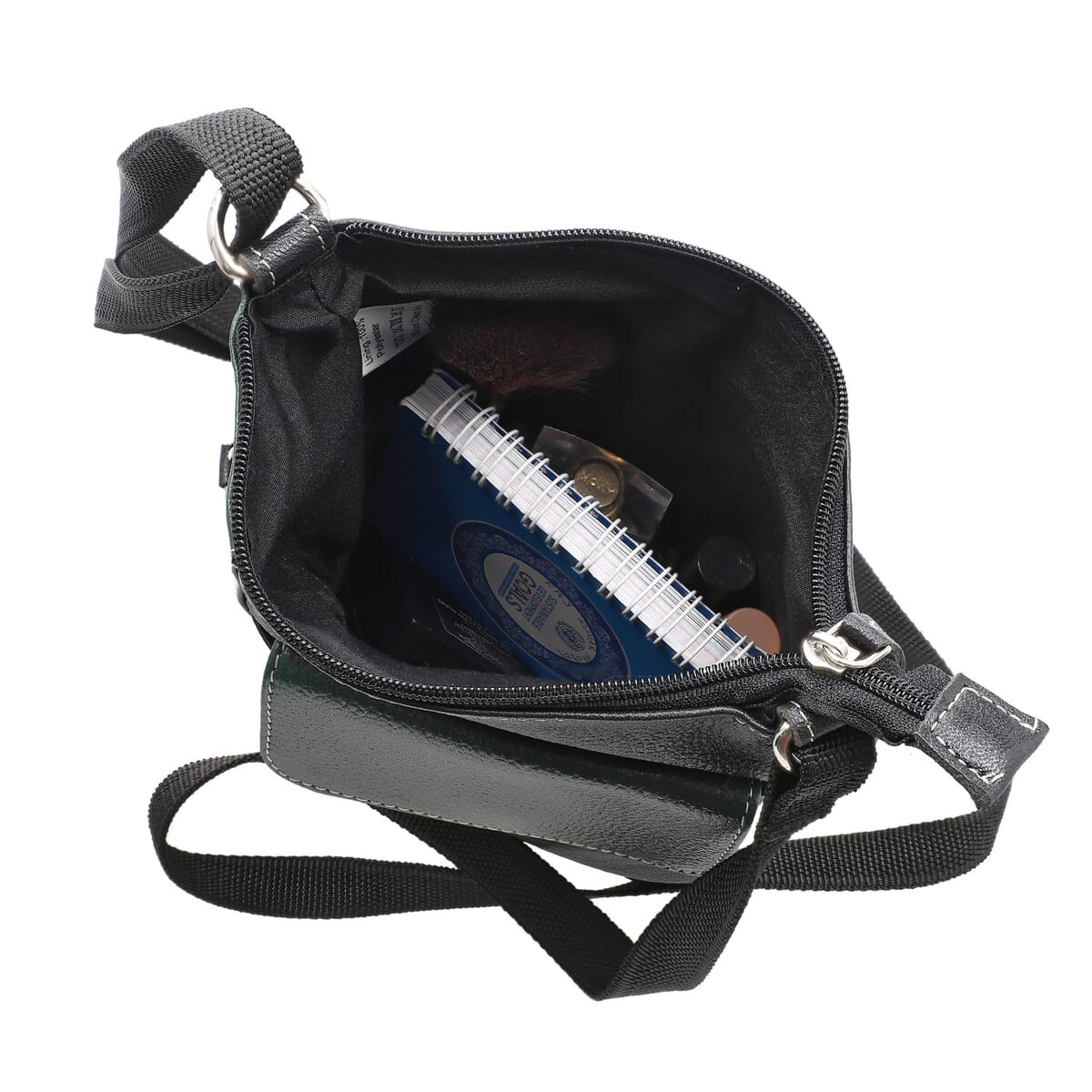 Black and Green Color Genuine Leather Crossbody Bag with Multiple Pockets image number 5