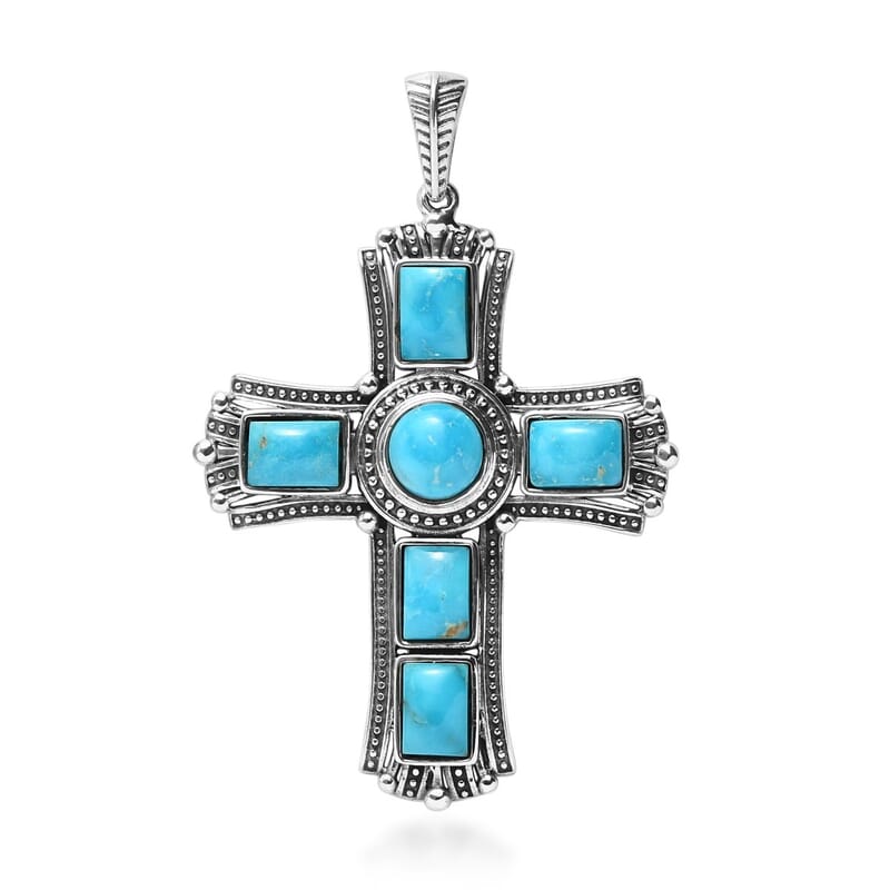 Artisan Crafted Blue Ridge Turquoise Cross Pendant in Sterling Silver 8.85 ctw