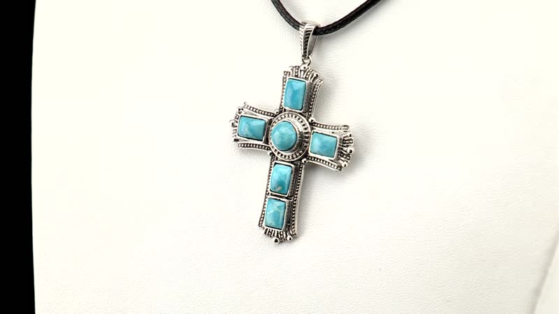Artisan Crafted Blue Ridge Turquoise Cross Pendant in Sterling Silver 8.85 ctw