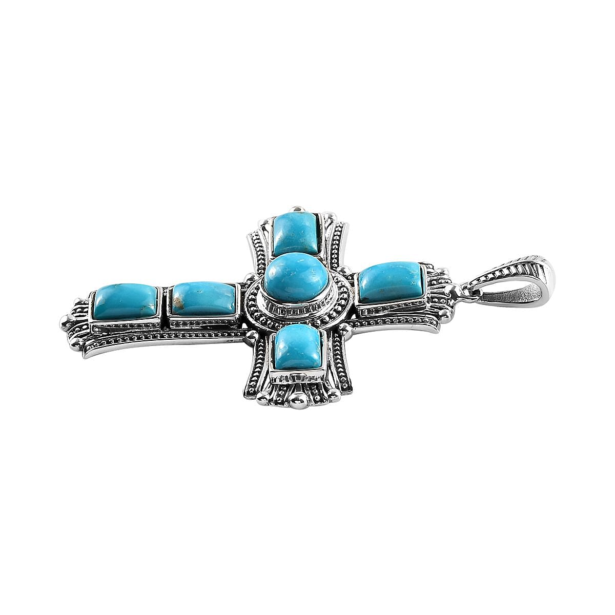 Artisan Crafted Blue Ridge Turquoise Cross Pendant in Sterling Silver 8.85 ctw image number 3