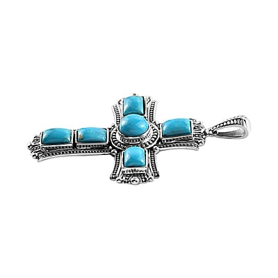 Artisan Crafted Blue Ridge Turquoise Cross Pendant in Sterling Silver 8.85 ctw