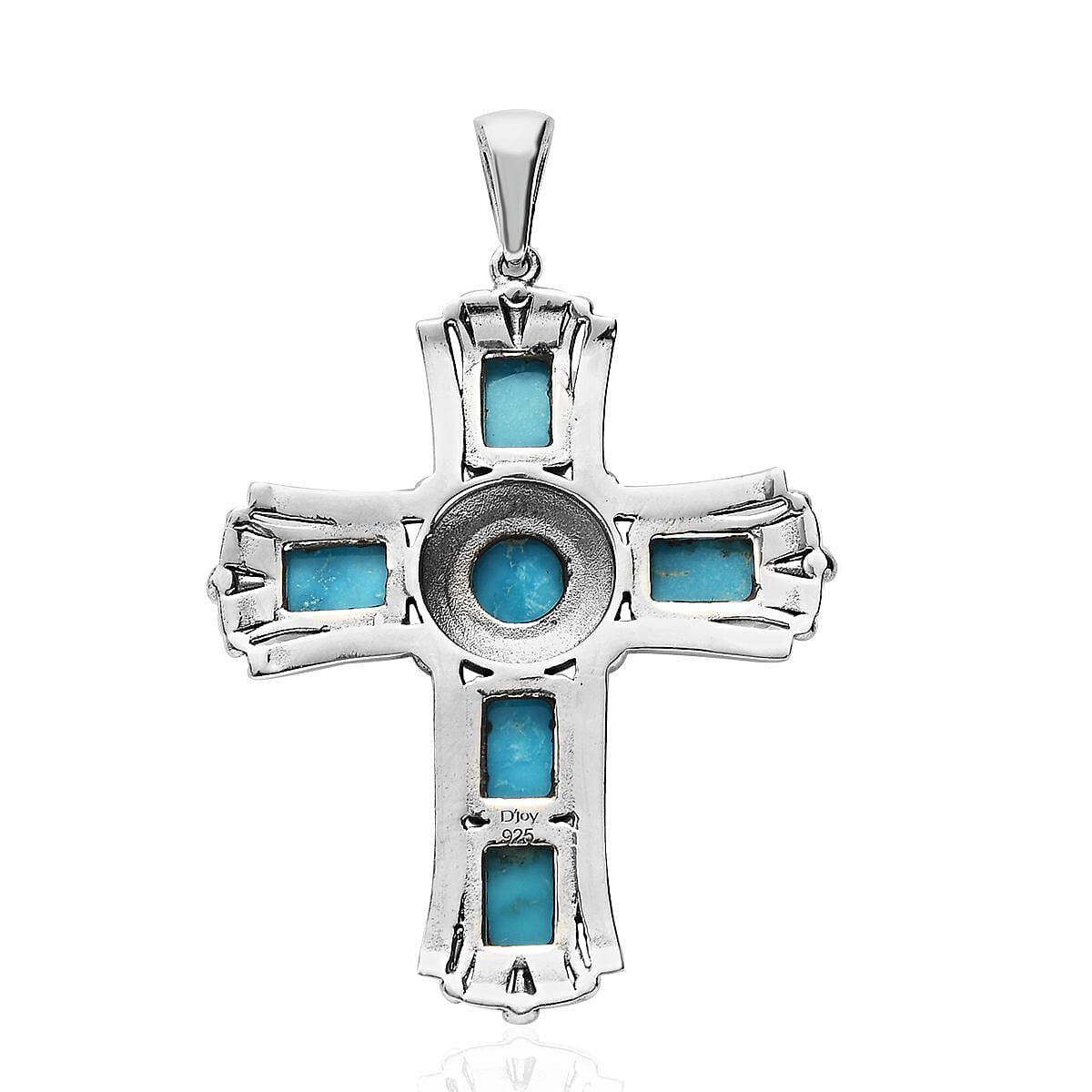 Artisan Crafted Blue Ridge Turquoise Cross Pendant in Sterling Silver 8.85 ctw