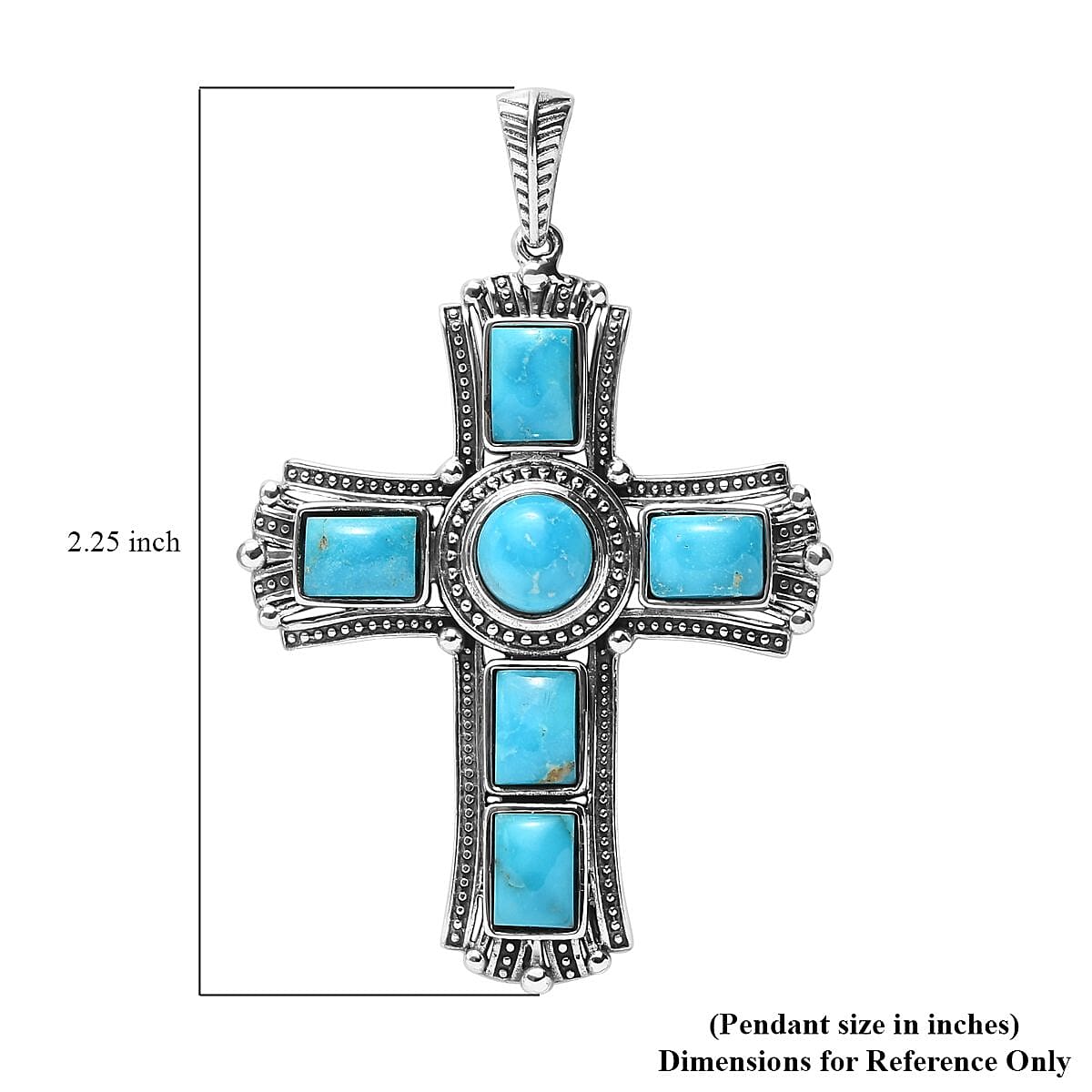 Artisan Crafted Blue Ridge Turquoise Cross Pendant in Sterling Silver 8.85 ctw