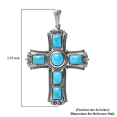 Artisan Crafted Blue Ridge Turquoise Cross Pendant in Sterling Silver 8.85 ctw