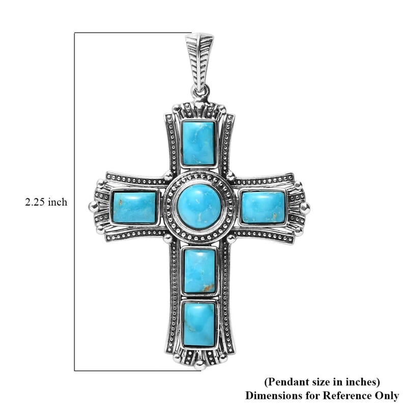 Artisan Crafted Blue Ridge Turquoise Cross Pendant in Sterling Silver 8.85 ctw