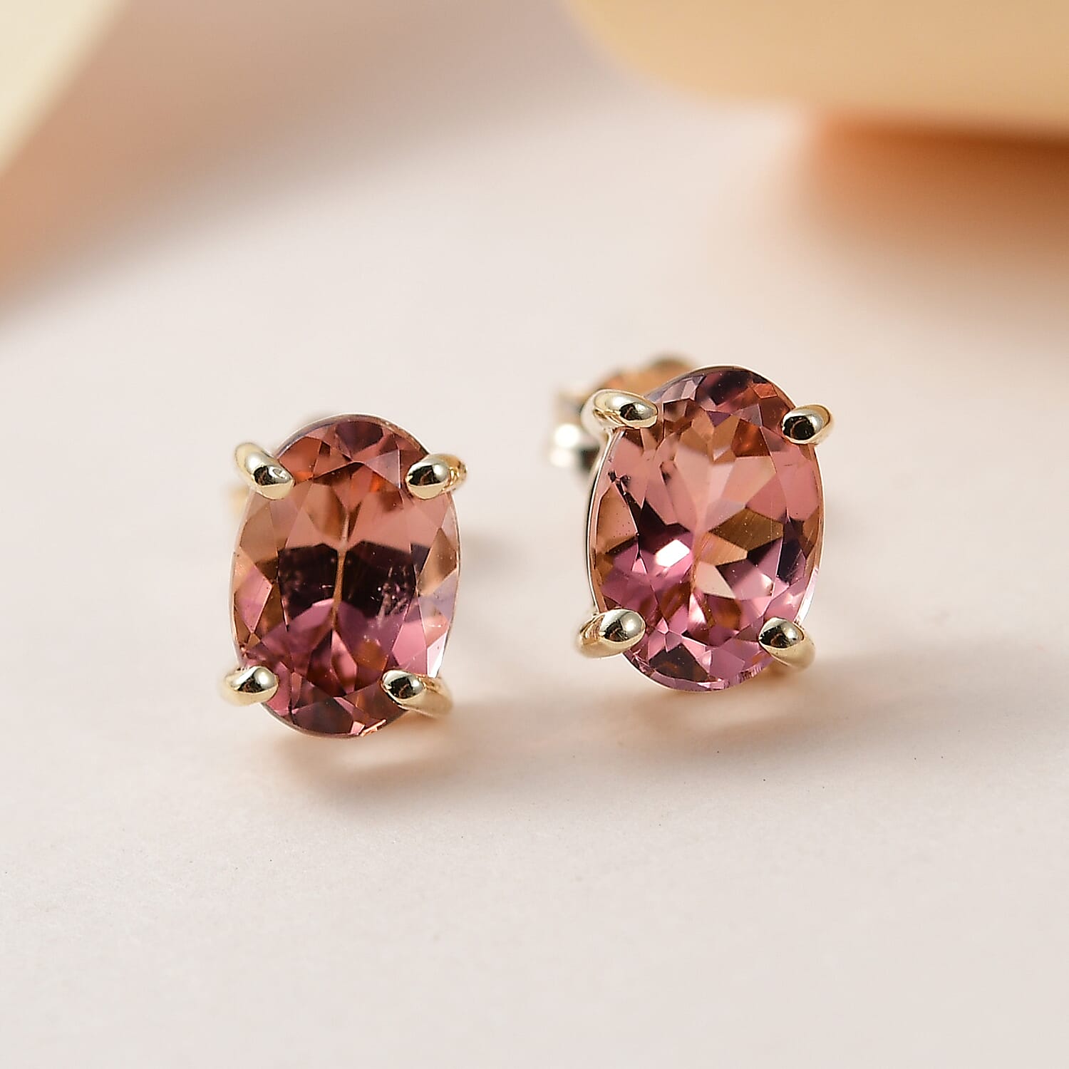 Luxoro 10K Yellow Gold Premium Morro Redondo Pink Tourmaline Stud Earrings 1.40 ctw