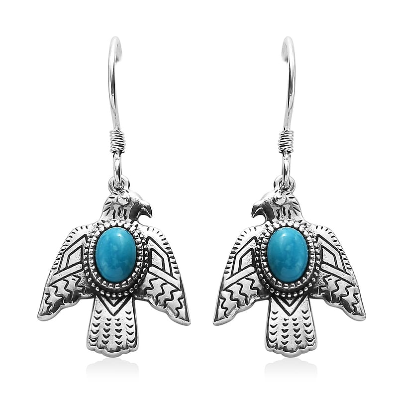 Artisan Crafted Blue ridge Turquoise Eagle Earrings in Sterling Silver 1.75 ctw