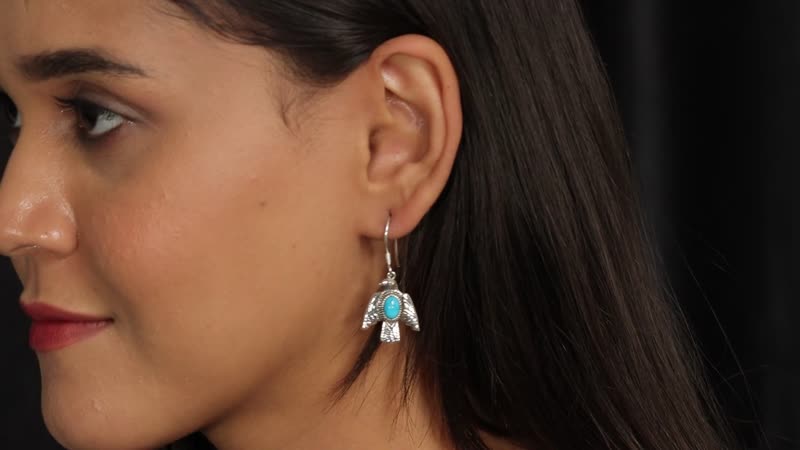 Artisan Crafted Blue ridge Turquoise Eagle Earrings in Sterling Silver 1.75 ctw