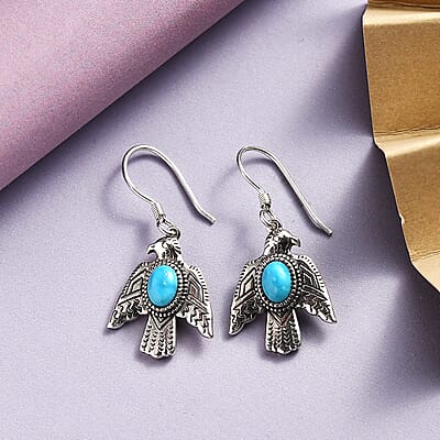 Artisan Crafted Blue ridge Turquoise Eagle Earrings in Sterling Silver 1.75 ctw