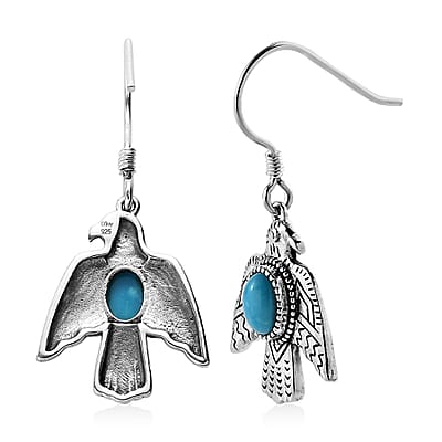 Artisan Crafted Blue ridge Turquoise Eagle Earrings in Sterling Silver 1.75 ctw