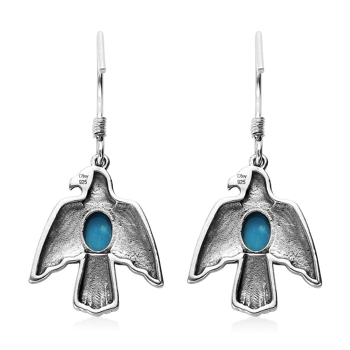 Artisan Crafted Blue ridge Turquoise Eagle Earrings in Sterling Silver 1.75 ctw