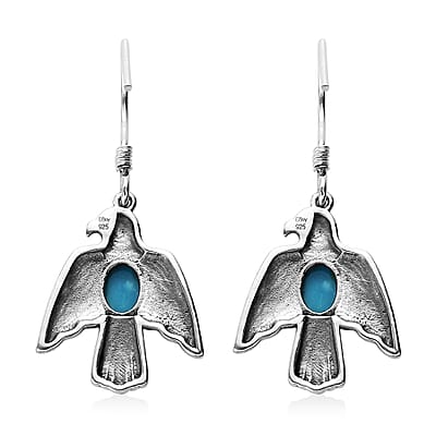 Artisan Crafted Blue ridge Turquoise Eagle Earrings in Sterling Silver 1.75 ctw