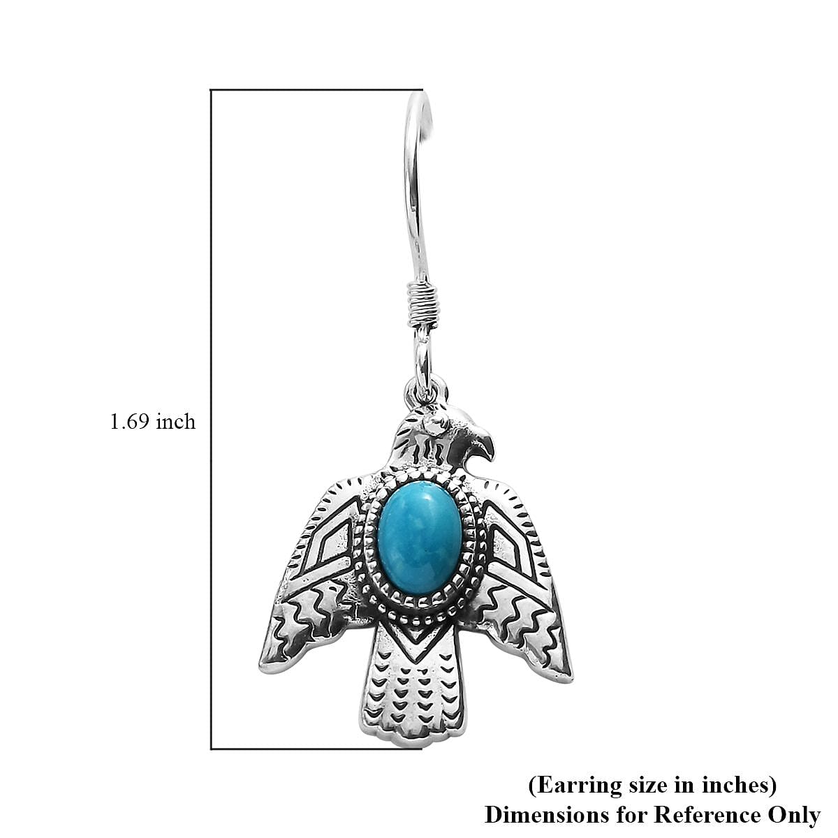 Artisan Crafted Blue ridge Turquoise Eagle Earrings in Sterling Silver 1.75 ctw