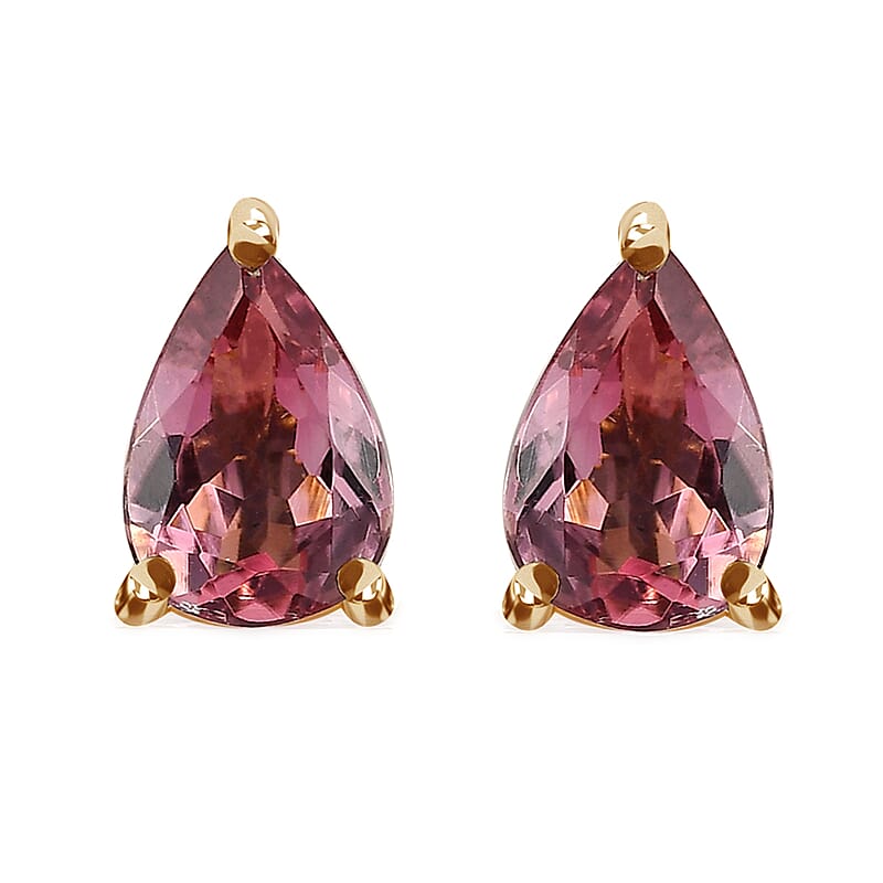 Luxoro 10K Yellow Gold Premium Morro Redondo Pink Tourmaline Stud Earrings 1.25 ctw