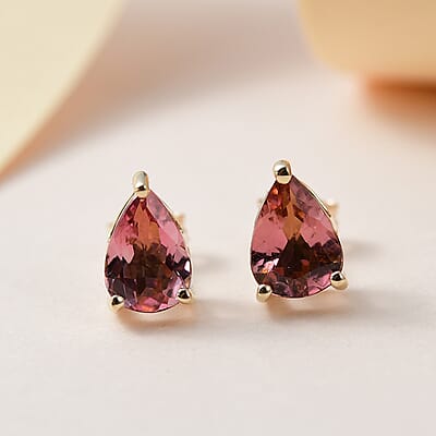 Luxoro 10K Yellow Gold Premium Morro Redondo Pink Tourmaline Stud Earrings 1.25 ctw