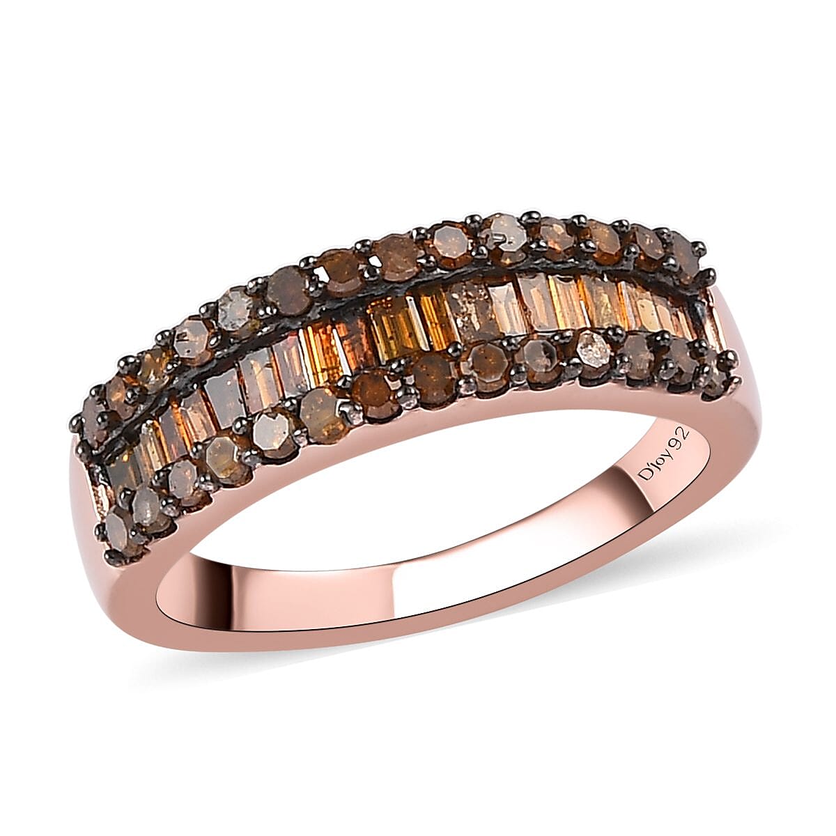 Red Diamond Band Ring in Rhodium & Vermeil Rose Gold Over Sterling Silver 1.00 ctw image number 0